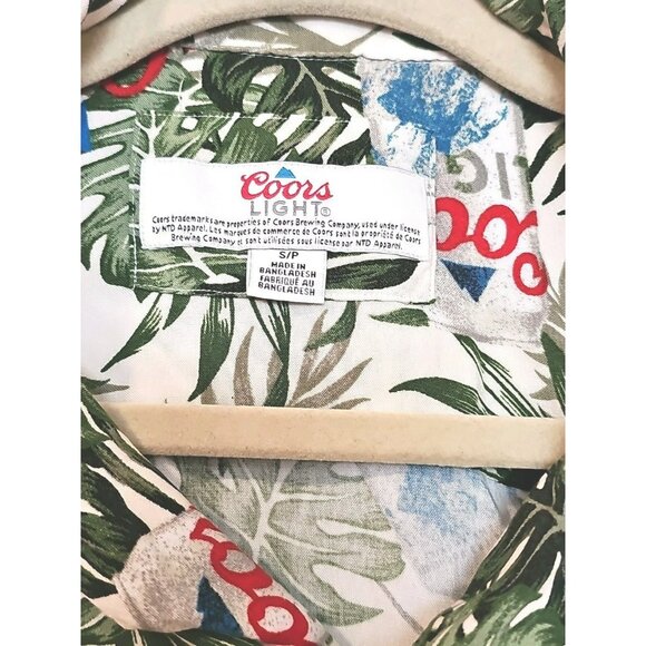 Coors Light Beer Adult Beverage Hawaiian Button Up Shirt Men’s Sz Green Small - Picture 3 of 8